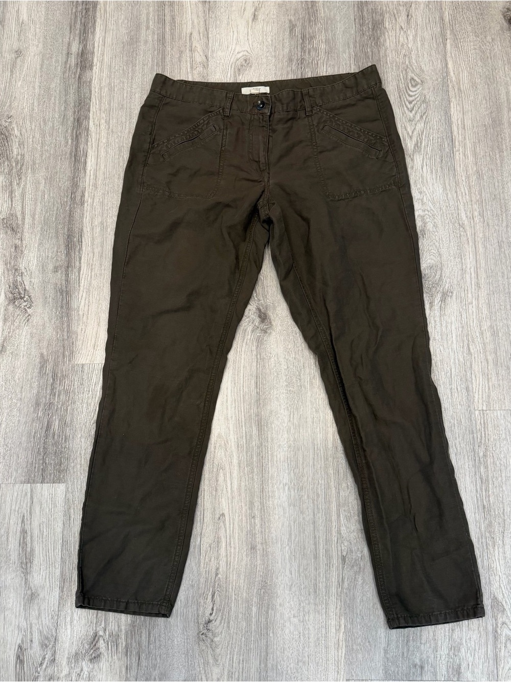 LOFT Marisa Forest Green Linen Cotton Pants Size 10 Slim Straight